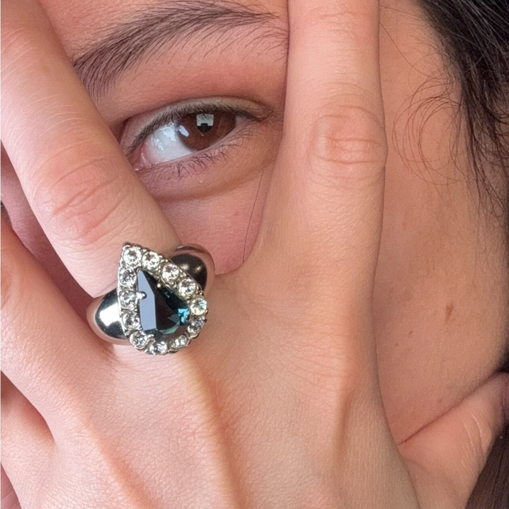Saint Laurent Silver Ring Teardrop Blue Stone Size 7 - Picture 5 of 9